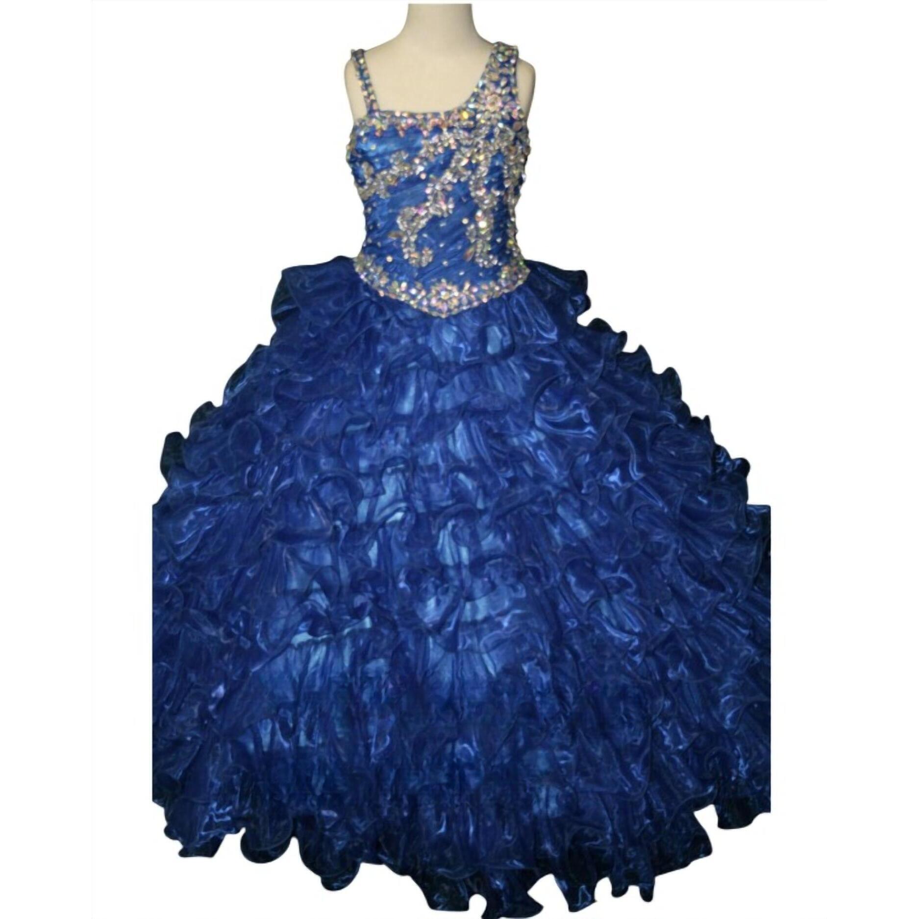 New Little Rosie Girl's Glitz Long Pageant Dress In Royal